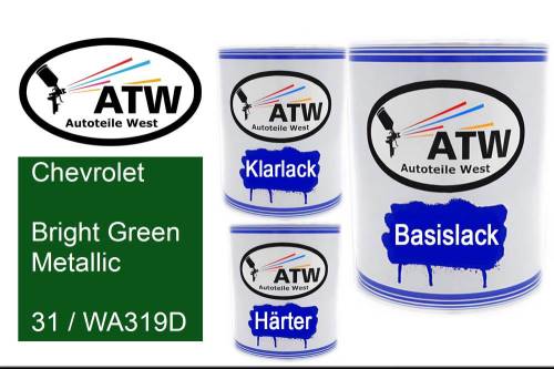 Chevrolet, Bright Green Metallic, 31 / WA319D: 1L Lackdose + 1L Klarlack + 500ml Härter - Set, von ATW Autoteile West.